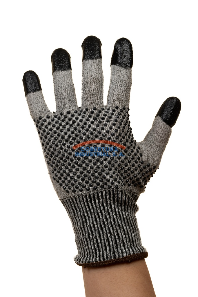 Guante puntos de nitrilo Cordova 3759 anticorte nivel 3 gris c/puntos negros T. 9 par