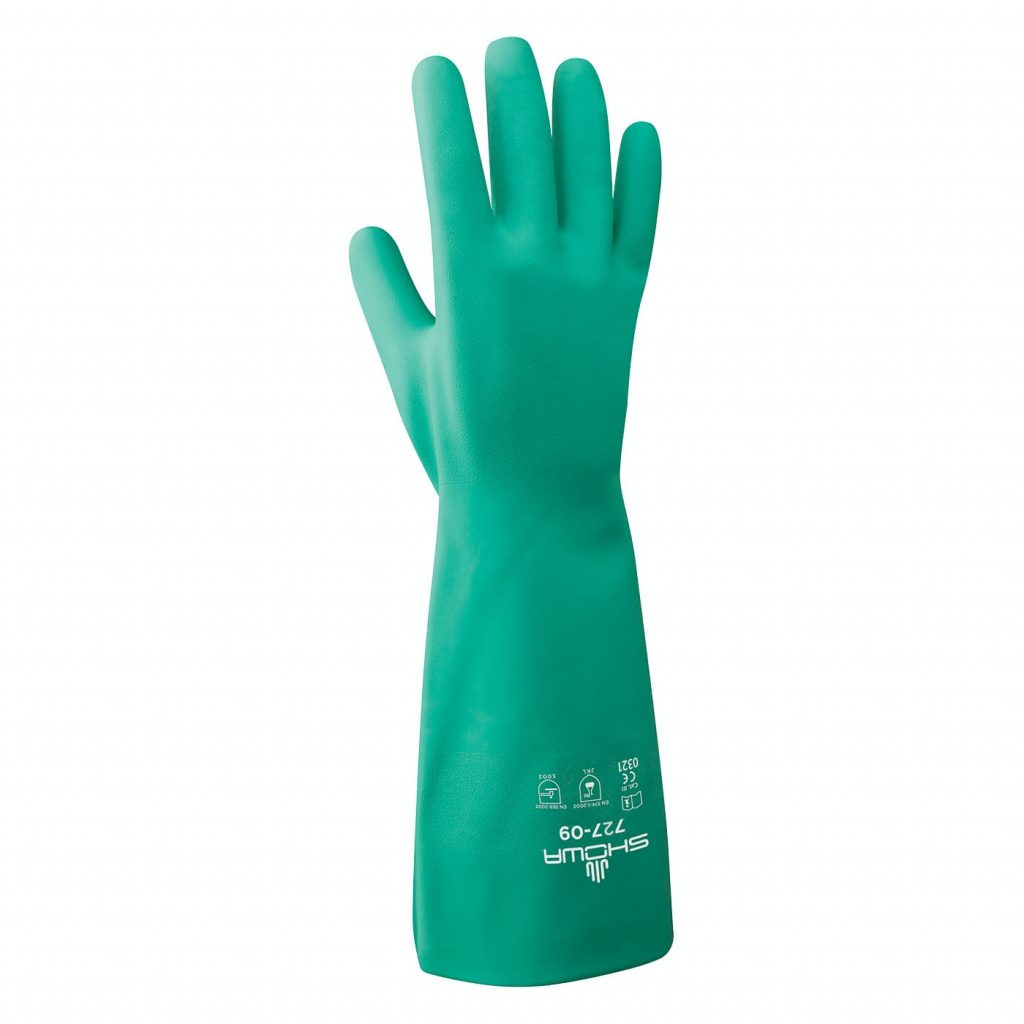 Guante nitrilo Showa 727 13" de largo verde T. 9 par