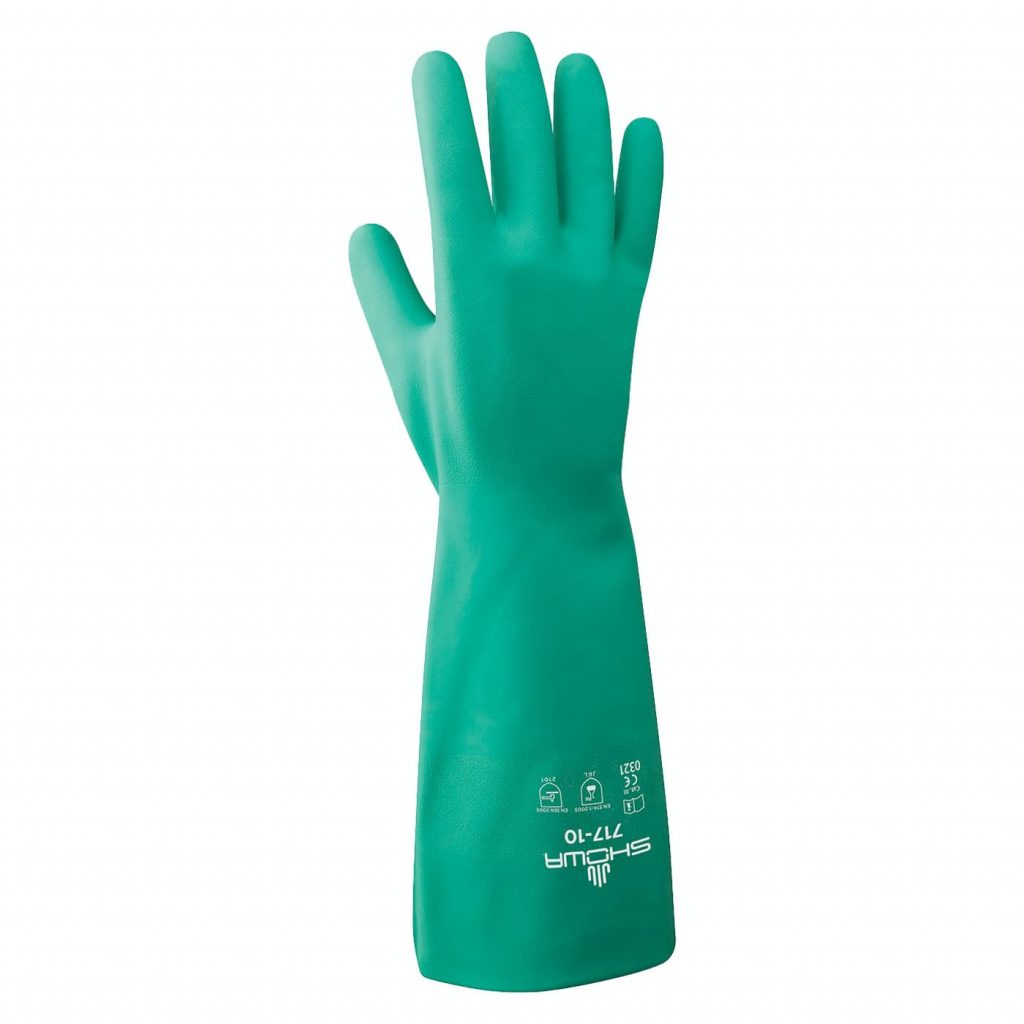 Guante nitrilo Showa 717 nitri-solve 13" de largo verde T. 8 par