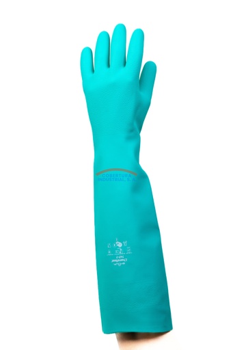 [1067] Guante nitrilo Showa 747 nitri-solve 18" de largo verde T. 9 par