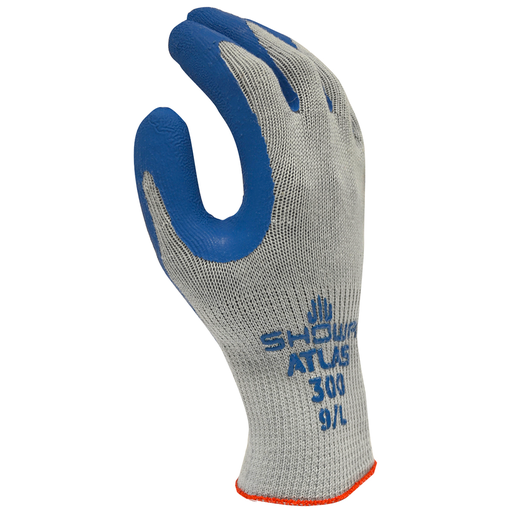 [1661] Guante palma de caucho natural textura rugosa Showa Atlas 300 azul T. 9 par