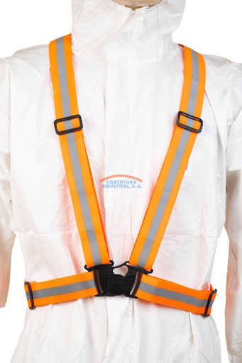[1307] Chaleco reflectivo tipo arnés naranja TW elástico ajustable T. unica unidad