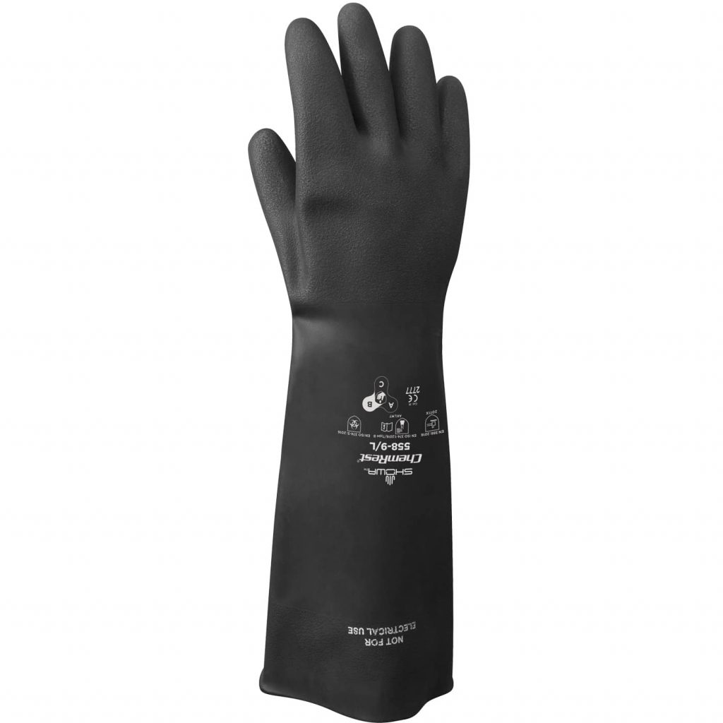 Guante de caucho natural liso Showa 558 18" de largo negro T. 9 par