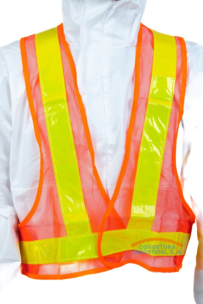 Chaleco Reflectivo de malla  naranja TW tipo arnés con cinta amarilla de 2" T. unica unidad