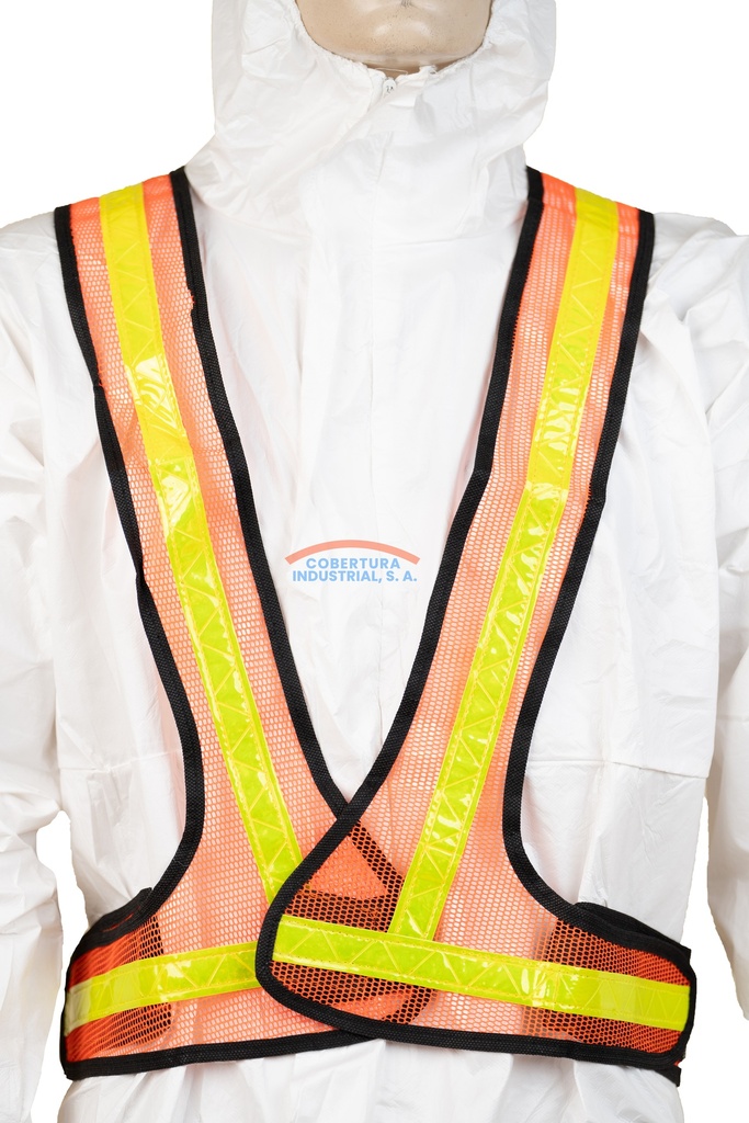 Chaleco Reflectivo de malla naranja Nacional tipo arnés con cinta plástica 3M T. unica unidad