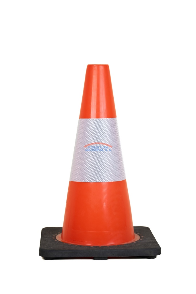 Cono naranja de PVC flexibe 18" con reflectivo grado diamante base negra unidad