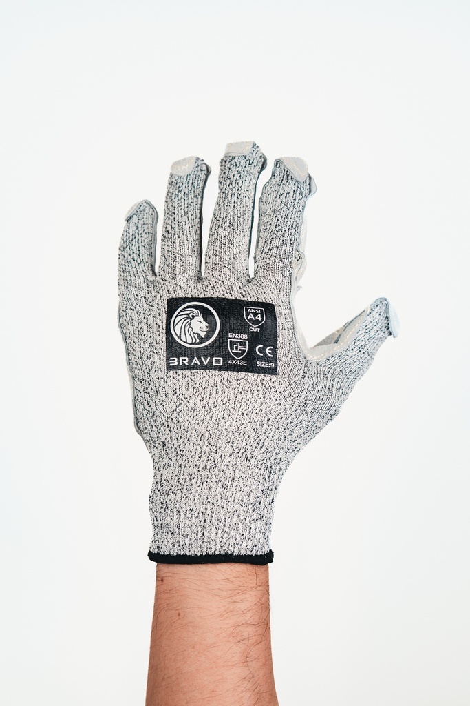 Guante anticorte de hilo y cuero en palma BRAVO T. única par 