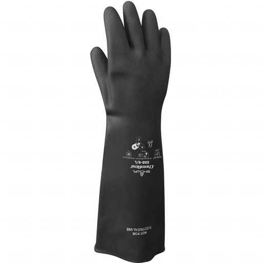 [1082] Guante de caucho natural liso Showa 558 18" de largo negro T. 9 par