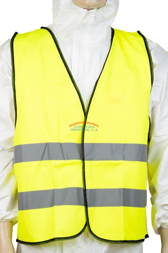 [1304] Chaleco reflectivo de tela verde limón TW con cinta gris horizontal T. unica unidad
