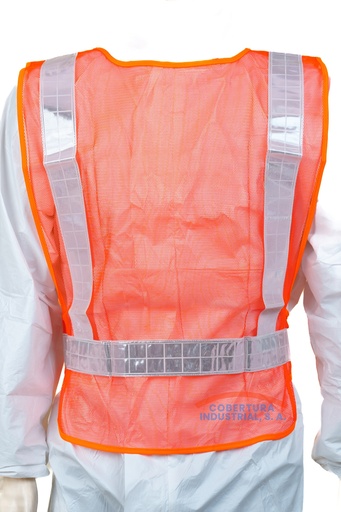 [1306] Chaleco Reflectivo de malla naranja TW con cinta plástica blanca 1" T. unica unidad