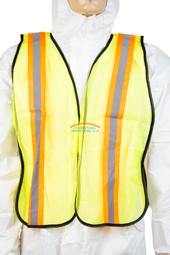 [1308] Chaleco Reflectivo de malla verde limón TW con cinta bicolor naranja/gris T. unica unidad