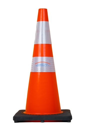 [1456] Cono naranja de PVC flexible 28" con reflectivo grado diamante base negra unidad